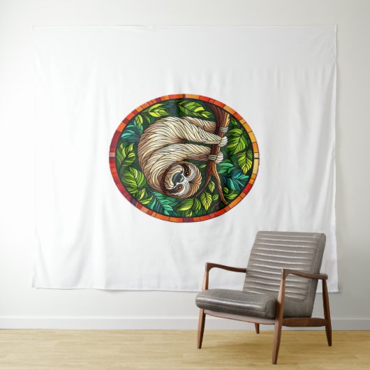 かわいいナマケモノのステンドグラスオーナメント タペストリー (インサイチュ(横))