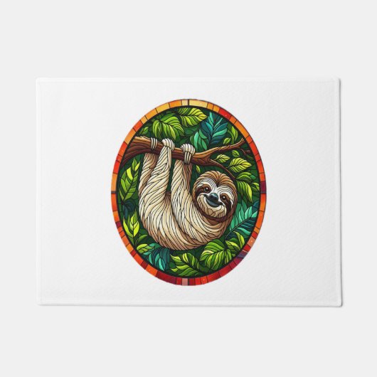 かわいいナマケモノのステンドグラスオーナメント ドアマット (正面)