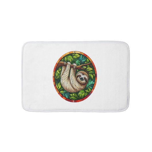 かわいいナマケモノのステンドグラスオーナメント バスマット (正面)