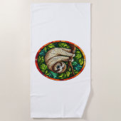 かわいいナマケモノのステンドグラスオーナメント ビーチタオル (正面)