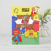 かわいいナマケモノのスーパーヒーロー 誕生日パーティー 招待状 (スタンド正面)