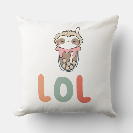 かわいいナマケモノのタピオカティー LOL クッション (正面)