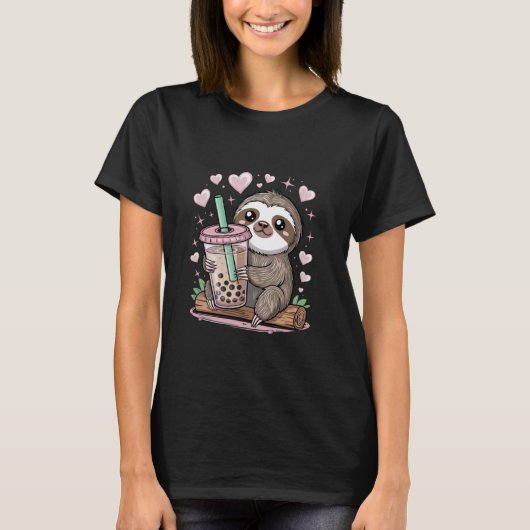 かわいいナマケモノのタピオカティー Tシャツ (正面)