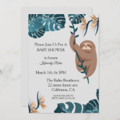 かわいいナマケモノのトロピカルリーフベイビーシャワー 招待状 (正面/裏面)