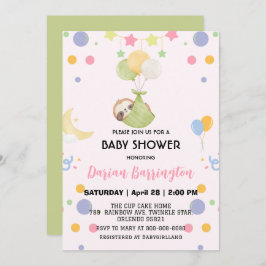 かわいいナマケモノのバルーンベビーシャワーパーティー 招待状
