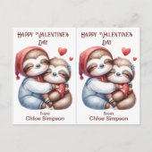 かわいいナマケモノのバレンタインパーティー教室カード ポストカード (正面)