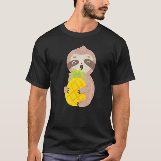 かわいいナマケモノのパイナップル熱帯果物食品 Tシャツ (正面)