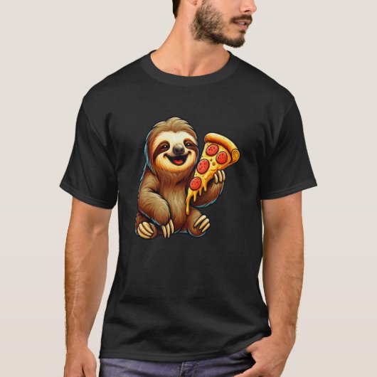 かわいいナマケモノのピザ食べる Tシャツ (正面)