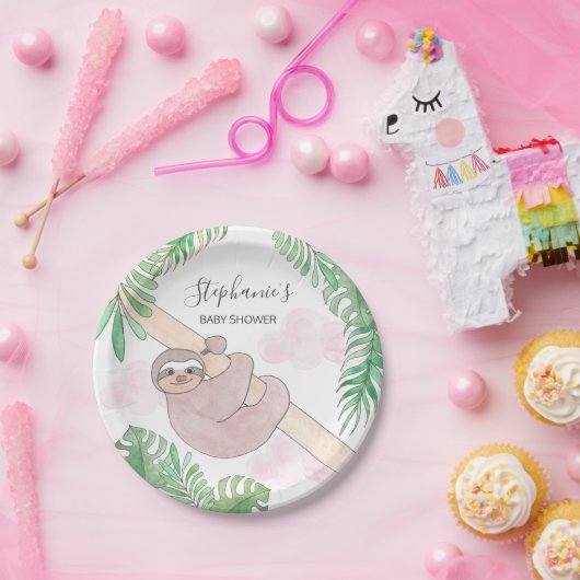 かわいいナマケモノのベビーガール赤ちゃんシャワー ペーパープレート (パーティー)