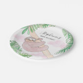 かわいいナマケモノのベビーガール赤ちゃんシャワー ペーパープレート (アングル)