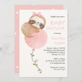 かわいいナマケモノのベビーガール赤ちゃんシャワー 招待状 (正面/裏面)