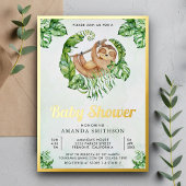 かわいいナマケモノのベビーシャワー金ゴールド 箔招待状