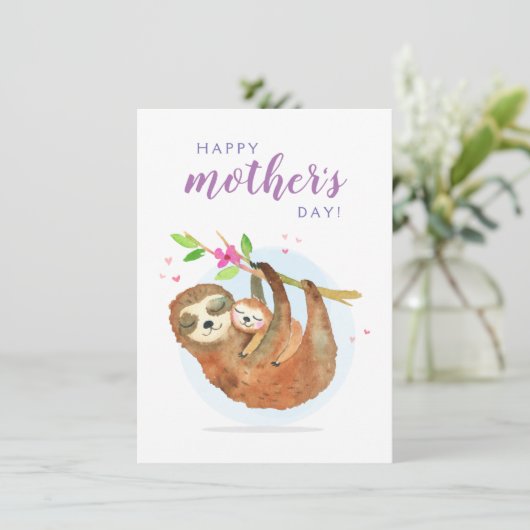 かわいいナマケモノのママと赤ちゃんのハッピーマザーズデーカード サンキューカード (スタンド正面)