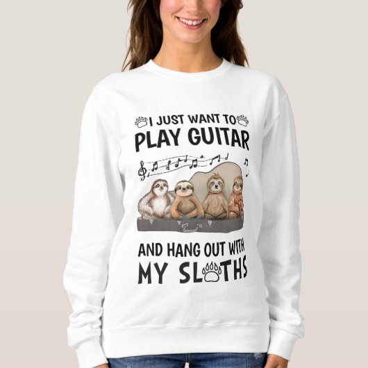 かわいいナマケモノのユーモア ギターを弾きたいだけ Tシャツ (正面)