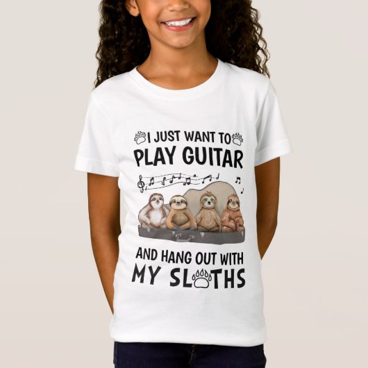 かわいいナマケモノのユーモア ギターを弾きたいだけ Tシャツ (正面)