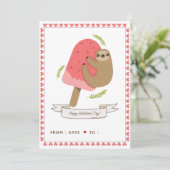 かわいいナマケモノの子ども学校の友人バレンタインデーピンク シーズンカード (スタンド正面)