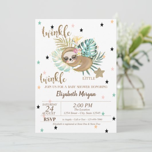 かわいいナマケモノの小さな星の赤ちゃんシャワー 招待状 (スタンド正面)