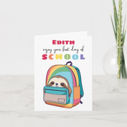 かわいいナマケモノの新しい学校のスターターカード 子供 カード (正面)