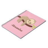 かわいいナマケモノの木の動物イラストレーションオンピンク ノートブック (左側)