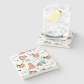 かわいいナマケモノの柄 ストーンコースター (横)