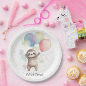かわいいナマケモノの水彩風船ワイルドワン誕生日 ペーパープレート (パーティー)