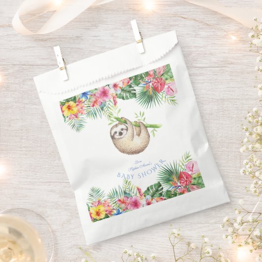 かわいいナマケモノの熱帯花フレーム赤ちゃんシャワー フェイバーバッグ (クリップ留めされた状態)