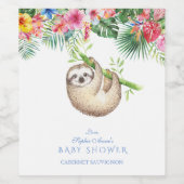 かわいいナマケモノの熱帯花フレーム赤ちゃんシャワー ワインラベル (シングルラベル)