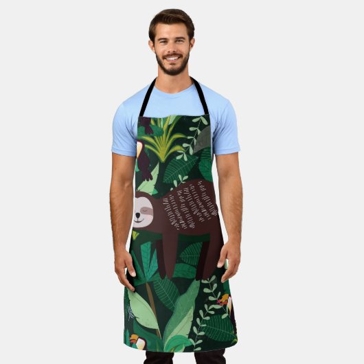 かわいいナマケモノの緑の熱帯イラストレーション型 エプロン (着用した状態)