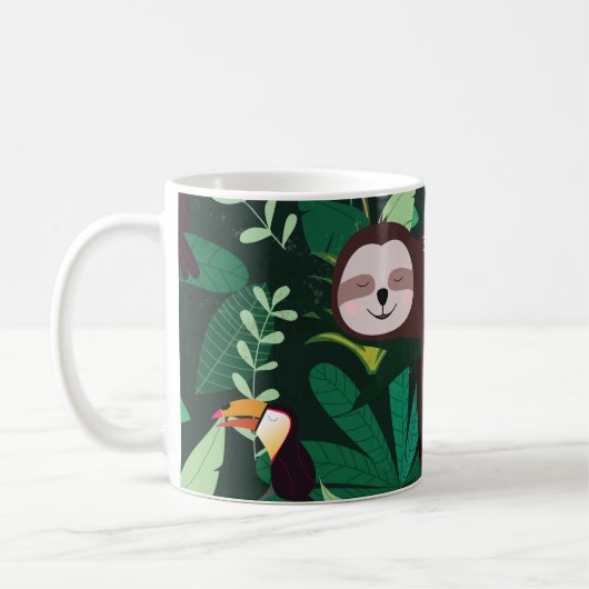 かわいいナマケモノの緑の熱帯イラストレーション型 コーヒーマグカップ (左)