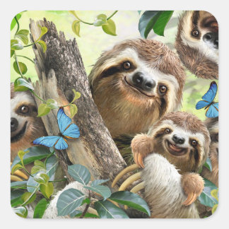 かわいいナマケモノの背景 スクエアシール