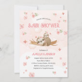 かわいいナマケモノの花ベビーシャワー水色Inv 招待状 (正面)