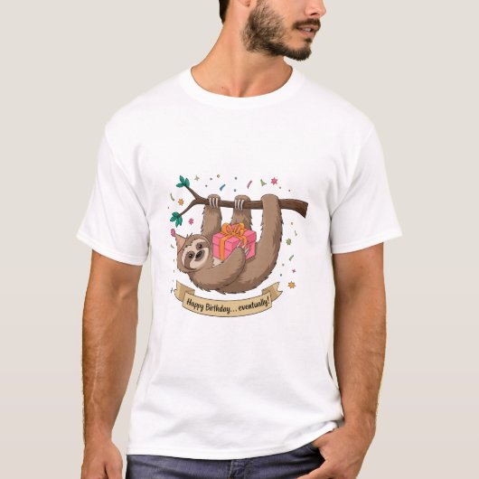 かわいいナマケモノの誕生日おめでとう Tシャツ (正面)