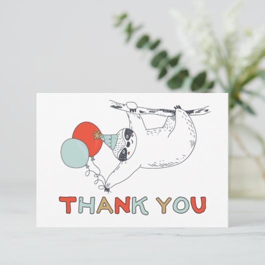 かわいいナマケモノの誕生日お礼カード サンキューカード (スタンド正面)