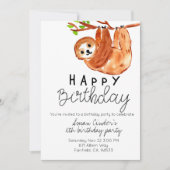 かわいいナマケモノの誕生日パーティー招待状 招待状 (正面)