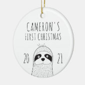 かわいいナマケモノの赤ちゃんの初めてのクリスマス 黒と白 セラミックオーナメント (左)