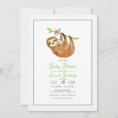 かわいいナマケモノをテーマにしたベビースシャワー 招待状 (正面)