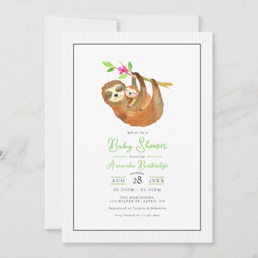 かわいいナマケモノをテーマにしたベビースシャワー 招待状 (正面)