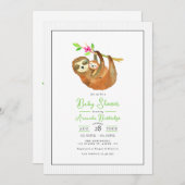 かわいいナマケモノをテーマにしたベビースシャワー 招待状 (正面/裏面)