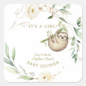 かわいいナマケモノフローラ緑の女の子ベビーシャワーパペ スクエアシール (正面)