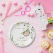 かわいいナマケモノフローラ緑の女の子ベビーシャワー ペーパープレート (パーティー)