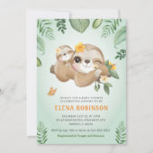 かわいいナマケモノベビーモンミートロピカルグリーンベビーシャワー 招待状 (正面)
