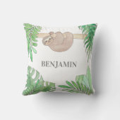 かわいいナマケモノベビー葉ジャングルウォーターカラー名 クッション (裏面)