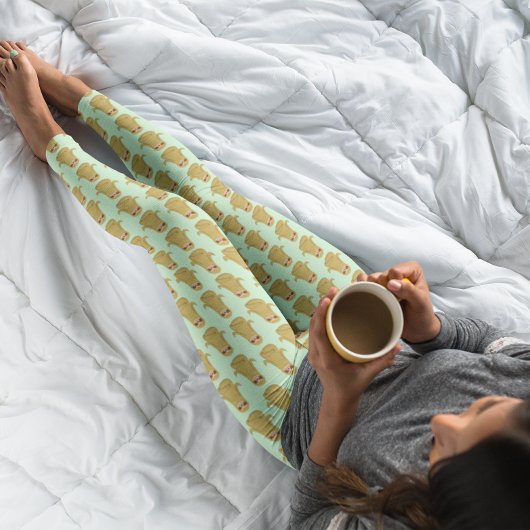 かわいいナマケモノ動物ヨガ ロータス ポーズ 薄い緑色 レギンス