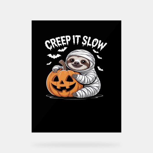 かわいいナマケモノ愛好家おかしなハロウィンカボチャEssentia アクリルサイン (正面)