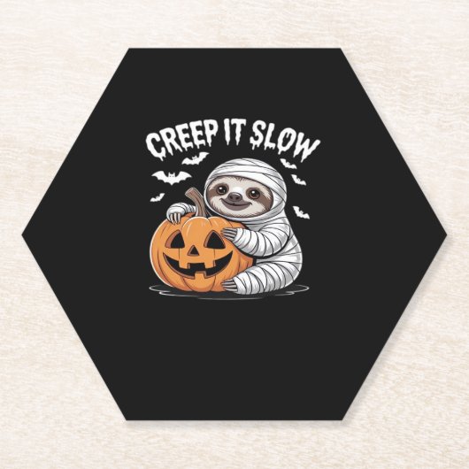 かわいいナマケモノ愛好家おかしなハロウィンカボチャEssentia ペーパーコースター (正面)