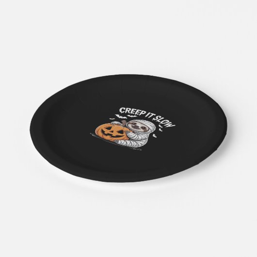 かわいいナマケモノ愛好家おかしなハロウィンカボチャEssentia ペーパープレート (アングル)