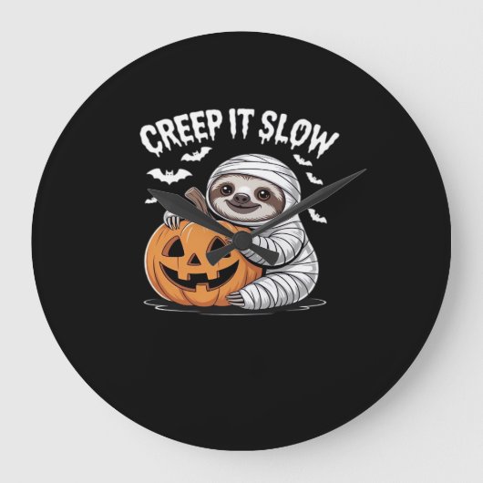 かわいいナマケモノ愛好家おかしなハロウィンカボチャEssentia ラージ壁時計 (正面)