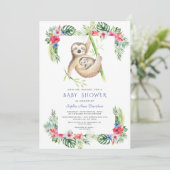 かわいいナマケモノ熱帯花フレームベビーシャワー 招待状 (スタンド正面)