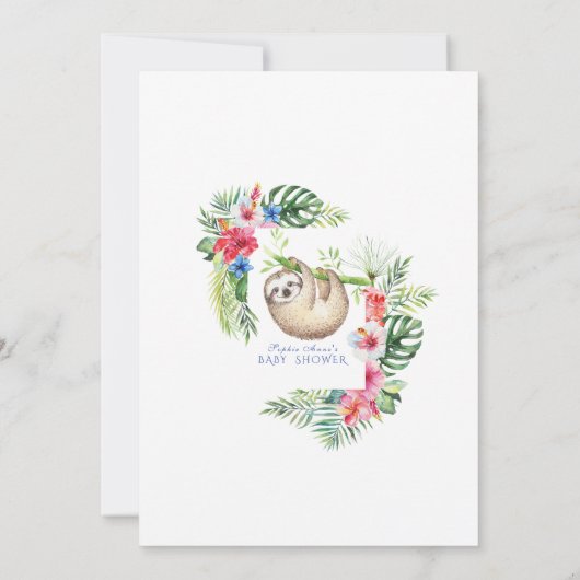 かわいいナマケモノ熱帯花フレームベビーシャワー 招待状 (裏面)