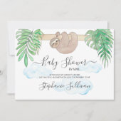 かわいいナマケモノ男女兼用の赤ちゃんシャワー（郵便） 招待状 (正面)